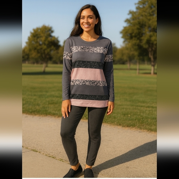 NWOT Striped Sequin Long Sleeve Top - Size Medium - Picture 1 of 3